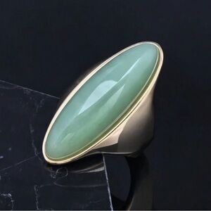 New Gold Statement Ring with Seafoam Green Oval Stone | Modern Sculptural Design